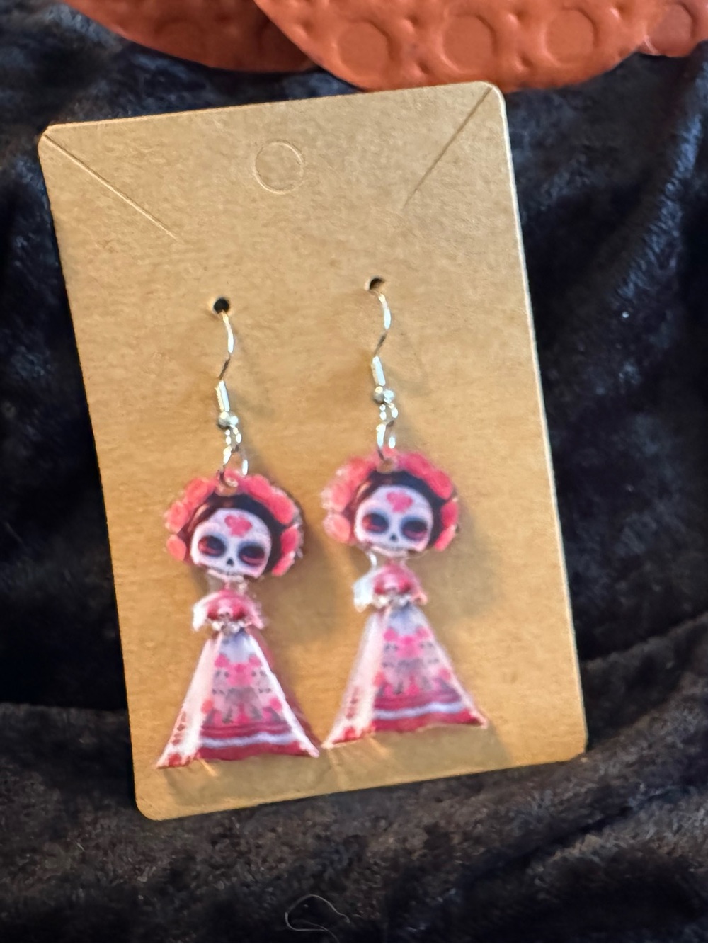 Pink Day of the Dead Skeleton Girl Dangle Earrings